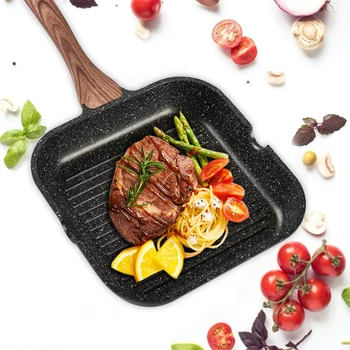 

With Pour Spouts Household For Stove Tops Easy Clean Nonstick Coating Grill Pan Induction Cooker Steak Bacon Heat Resistant