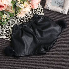 Детские флисовые шорты в Корейском стиле для девочек 2-10 лет; сезон осень-зима; короткие брюки; милые короткие брюки из искусственной кожи; Модная одежда из искусственной кожи для девочек