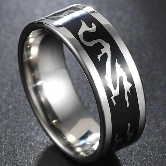 8MM DragonRing Ювелирные изделия MeMolissa, Ретро стиль, нержавеющая сталь, татуировка дракона, мужское кольцо для мужчин, серебро, черный цвет, широкие кольца в стиле панк - Цвет основного камня: 8MM DragonRing