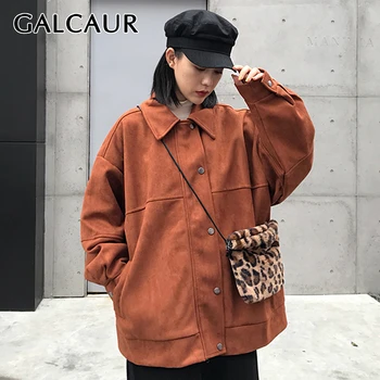 

GALCAUR Vintage Flocking Jacket Female Lapel Collar Lantern Long Sleeve Plus Thick Warm Autumn Winter Coat Women Fashion Clothes