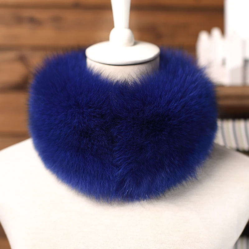 FXFURS, новинка, корейский стиль, женские зимние шарфы из лисьего меха, натуральный мех, с магнитом, легко носить,, воротник из лисьего меха, шарф, кольцо - Цвет: sapphire blue