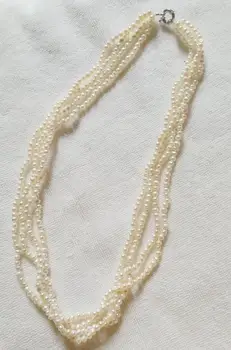 

60cm 24'' 4 strands 2mm white pearl handmade necklace natural Freshwater PEARL Women Jewelry 35cm 43cm 14'' 17''