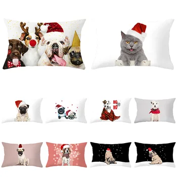 

Merry Christmas Pet Dog Print Plush Pillow Cover rectangle Cushion Cover Throw Pillows Cases Sofa Home Decor Cushion Covers