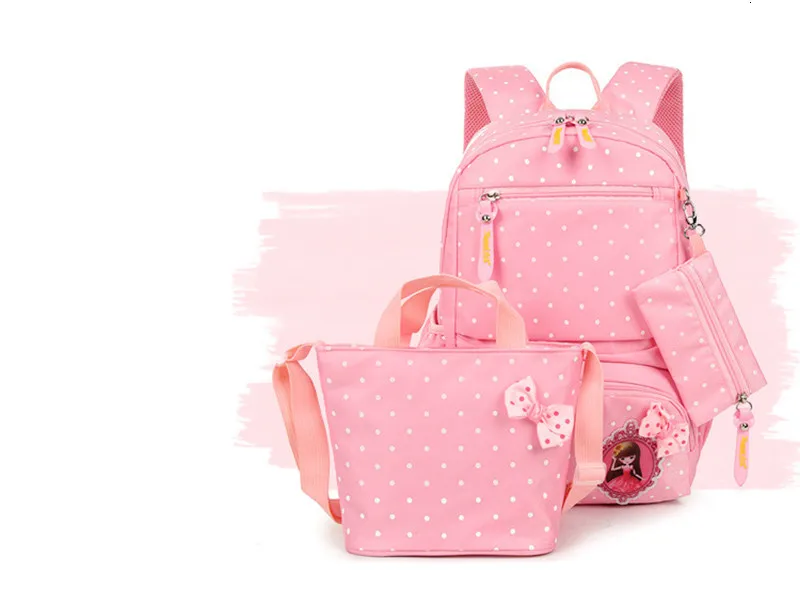 Printing Children School Bags backpack Girls Fashion Purple dots 3pcs/Set Rucksack school Backpacks waterproof travel backpack