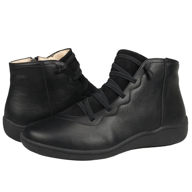 toe zipper comfortable ankle boots women shoes 2022 new spring autumn PU leather casual shoes woman flats boot botas mujer