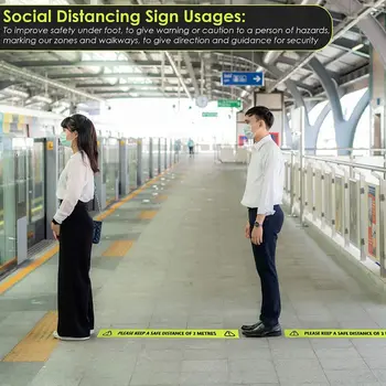 

6Pcs Yellow Social Distancing Stickers Please Keep A Safe Distance Warning Tape X4YD