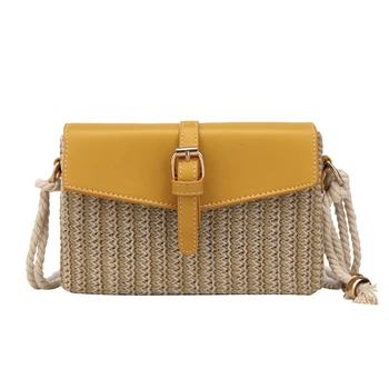 

Small bag female 2020 summer Korean version of the wild beach straw messenger bag chain woven small square bag Yellow Beach bag