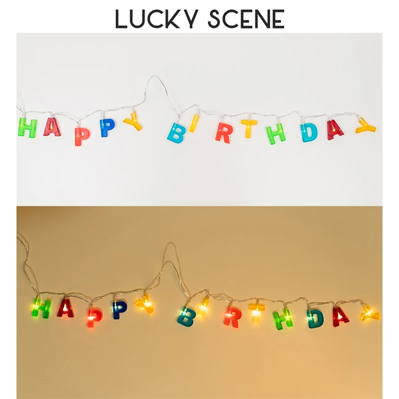 Happy Birthday Colorful Lights LED Letter Shaped Battery Operated String Lights Birthday Party Decor Supplies S01253