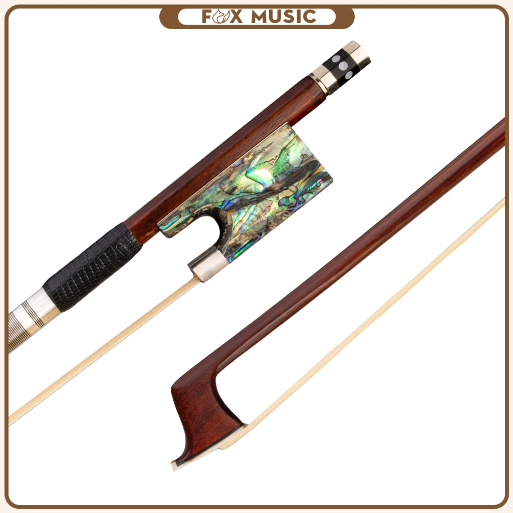 

4/4 Violin Bow IPE Stick AA Grade White Mongolia Horsehair Abalone Shell Frog & Slide Lizard Skin Grip Cupronickel Accessories