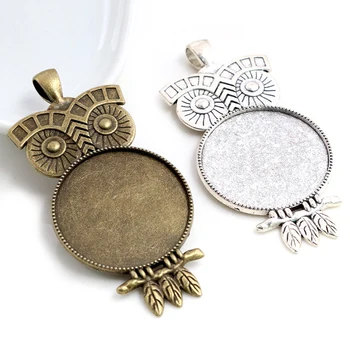 

5pcs 30mm Inner Size Antique Silver Plated Bronze Owl Style Cabochon Base Setting Charms Pendant
