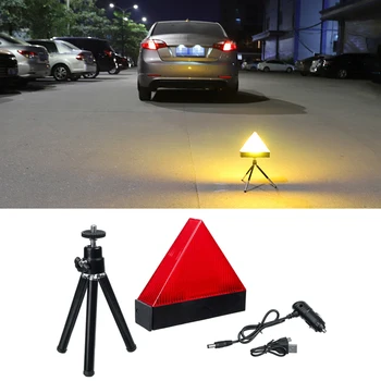 

Car LED Triple-cornered Warning Lights with Tripod Portable Rechargeable Road Safety Emergency Security Flash