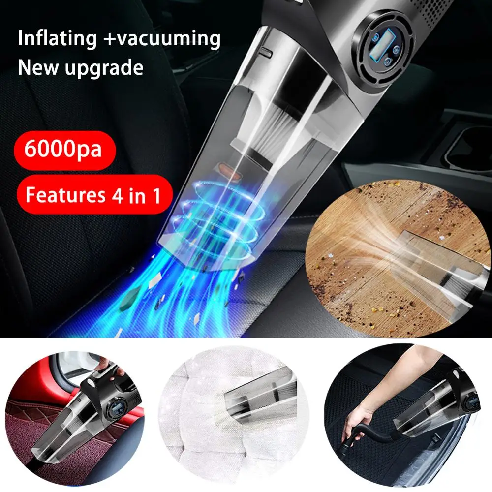 

Handheld Car Vacuum Cleaner 6000pa Wireless Rechargeable Wet and Dry Multi-Function Air Pump LCD Digital Display Inflatable CSV
