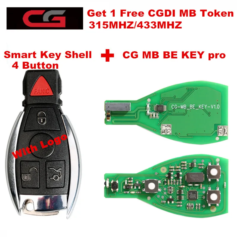 

CG CGDI MB BE KEY pro Get 1 Free CGDI MB Token work with Smart Key Shell 4 Buttons for Benz Perfectly 433 / 315 Mhz with Logo