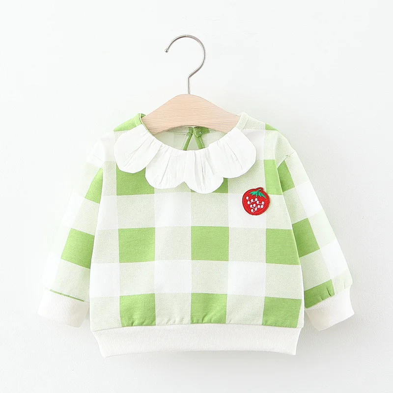 Girls Spring long Sleeve Princess Sweatshirts Baby Kid Cute Strawberry Pattern Outfit Winter Floral Lapel Clothes For 1-3T Child