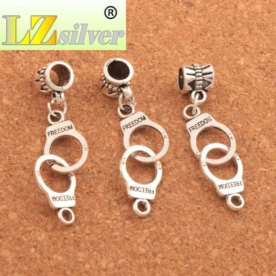 42.3x10.2mm 100PCS Zinc Alloy Bronze Handcuffs Freedom Big Hole Beads Dangle Fit European Charm Bracelets Jewelry DIY B243