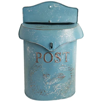 

European Style Iron Retro Mailbox Blue Mailbox