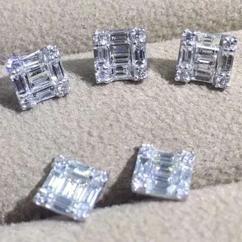 

18K White Gold Real Diamond Women Stud Earrings Square Emerald Shape Wedding Party Engagement Anniversary Stud Earrings Birthday