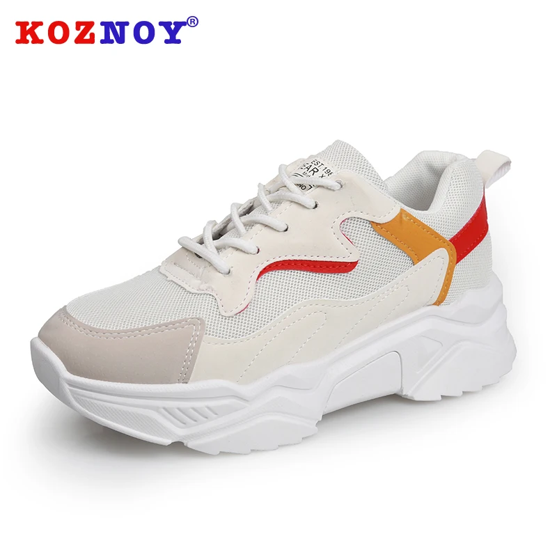 

Koznoy Sneakers Women Autumn Breathable Dropshipping Mixed Colors Leisure Cross Tied Fashion Thick Bottom Breathable Women Shoes