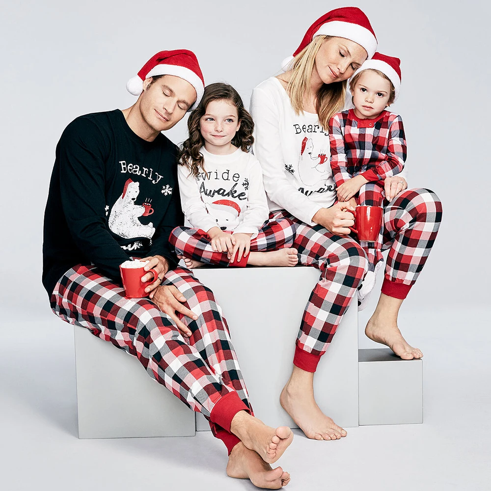 He hello enjoy/одинаковые комплекты для семьи; Рождественская одежда; пижамный комплект для папы и женщин; детская одежда для сна; одежда для сна на Рождество - Цвет: Красный