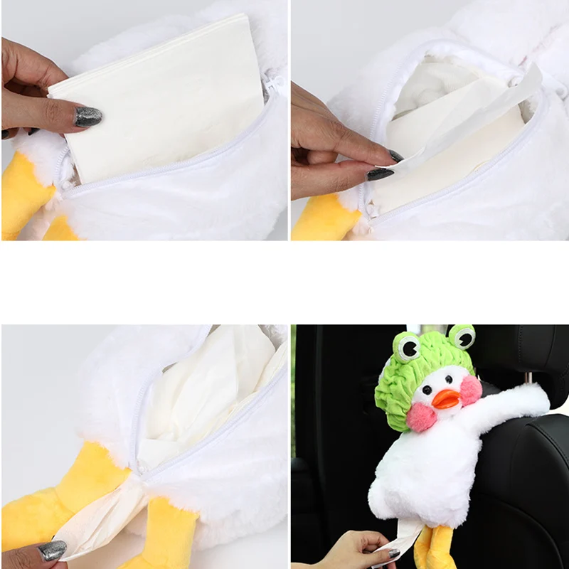 Car Cartoon Duck Animal Tissue Box Cute Tissue Bag Seat Back Paper Towel  Bags Car Accessories for Auto Organizer Goods Car Internal Decor 