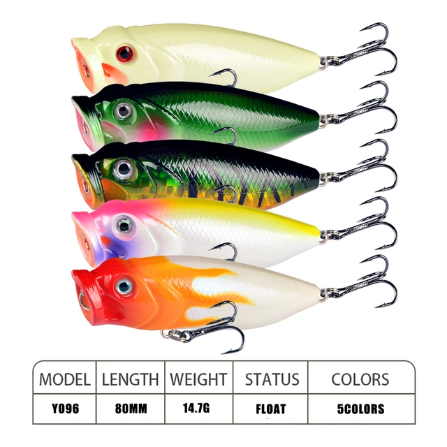 New 1pcs Fishing Lures 8cm/14g Popper Lure 3D Eyes 6# Hooks Topwater  Quality Professional Wobblers Fishing Tackle Hard Baits - AliExpress