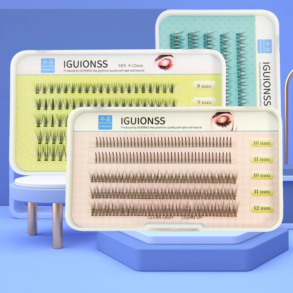 

5 рядов отдельных ресниц IGUIONSS, накладные ресницы рыбий хвост, дизайн 8-12 мм, Смешанная упаковка, C-образные завитки, толщина 0,07 мм, готовые ресницы