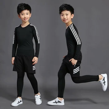 

3 sets of children's compression suit thermal underwear football training suit sports shorts tights T-shirt children's clothing