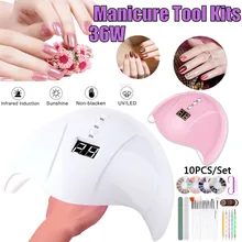 Набор для ногтей, УФ светодиодный светильник для сушки с 10 шт., набор инструментов для маникюра, электрическая дрель для ногтей, шлифовальная полоска для ногтей, украшение ногтей