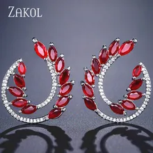 Модные синие серьги-гвоздики с фианитами и кристаллами ZAKOL для женщин, модные свадебные украшения в виде листьев FSEP2149