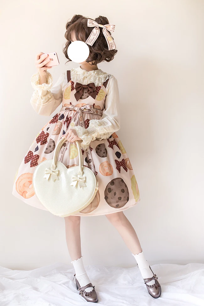 Japanese kawaii girl sweet lolita dress vintage high waist cute printing bowknot victorian dress loli cosplay gothic lolita jsk
