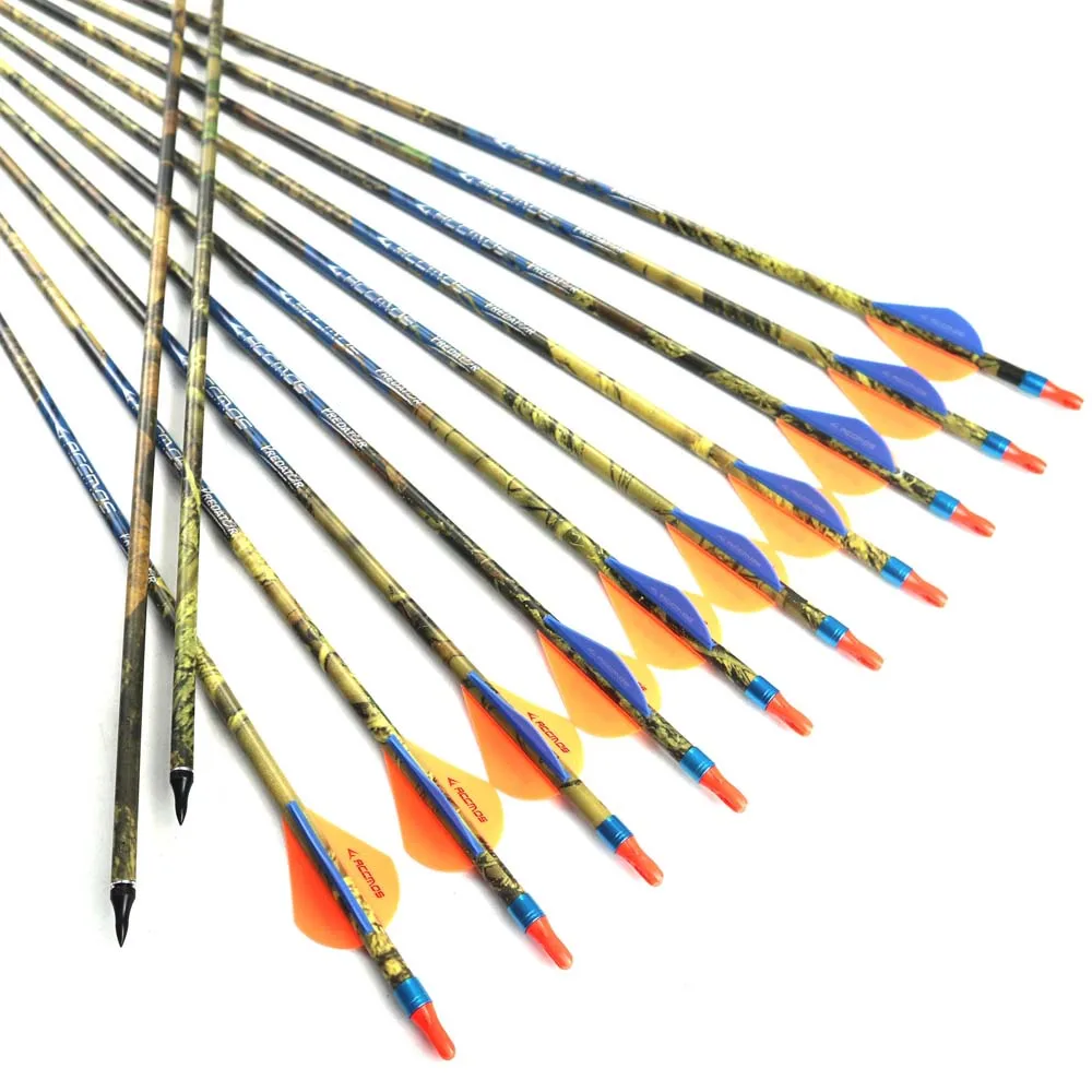 

12pcs 32" OD:7.6 mm ID:6.2mm Camouflage Carbon Arrow With 75 grain Arrow Head For Compound /Recurve Bow Hunting arrows