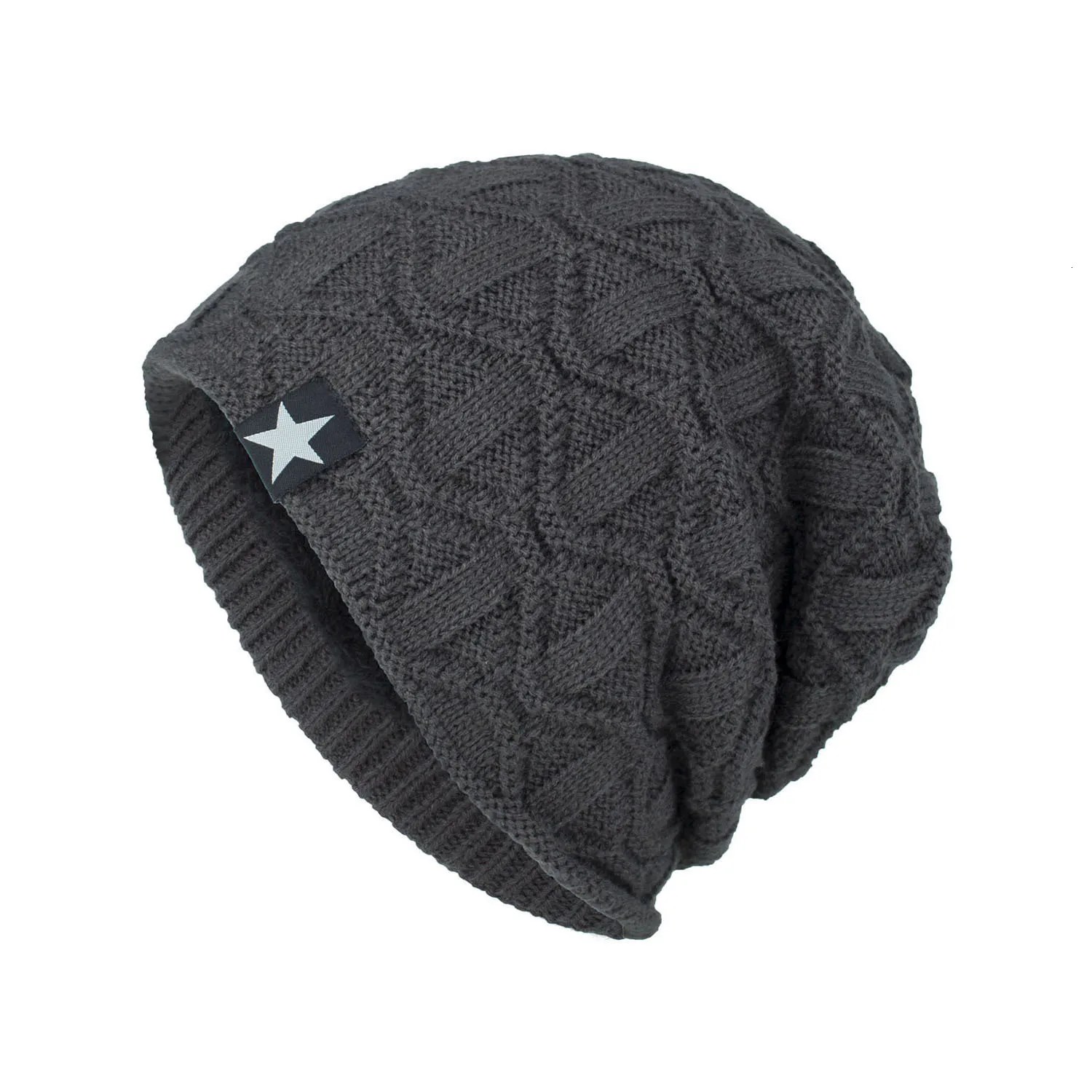 Darkgrey Много красивых увеличения вниз белый пять звезд стандартная ткань волна зерна комплект головной убор Вязаная Шерстяная Шапка Wm115 - Цвет: Darkgrey