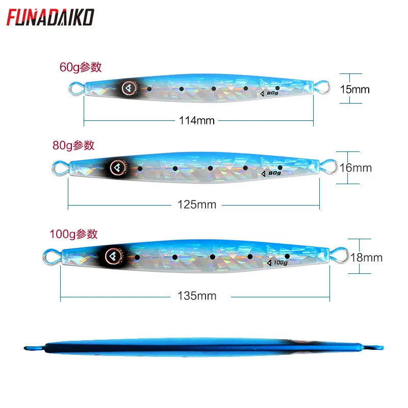 FUNADAIKO fish lure artificial bait lure Metal jig  fishing lure slow jig jigging lure 60g 80g 100g jig bait hard lure jig metal