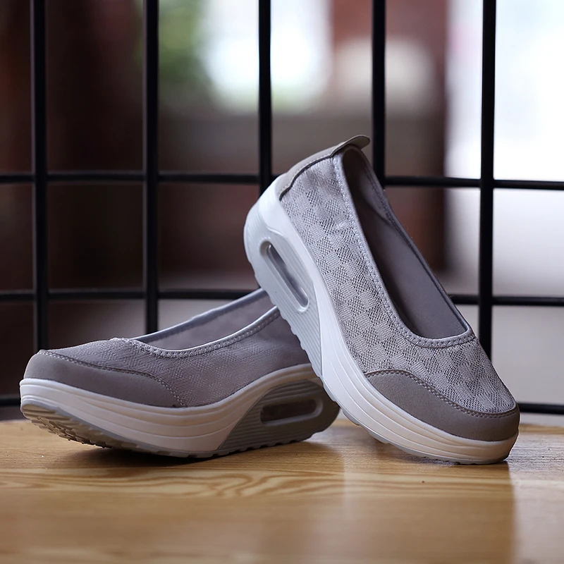 Women Slimming Shoes Air Sole Slip-on Sneakers Wedge Height Increasing Female Toning Swing Sneakers