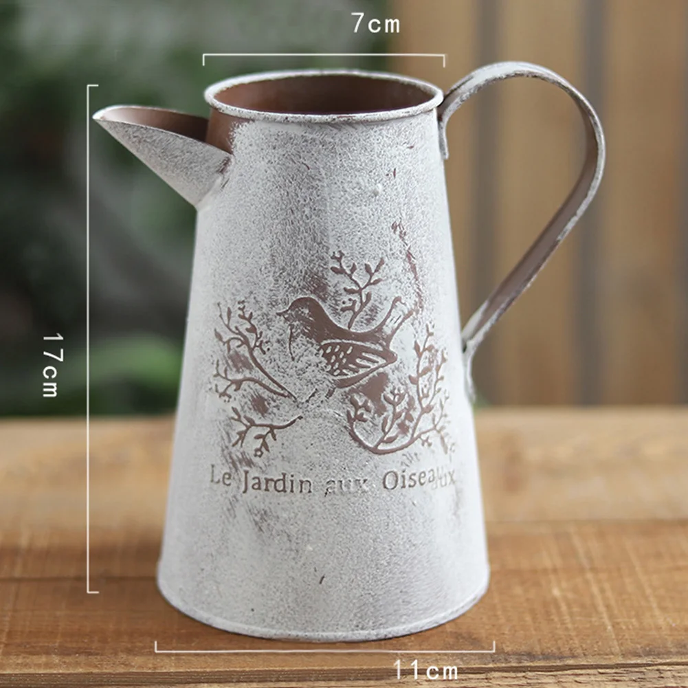 Vintage Home Decor Eco Friendly Easy To Store Old Bird Print Iron Vase Galvanised Flower Garden Desktop Watering Pot Shape | Дом и сад