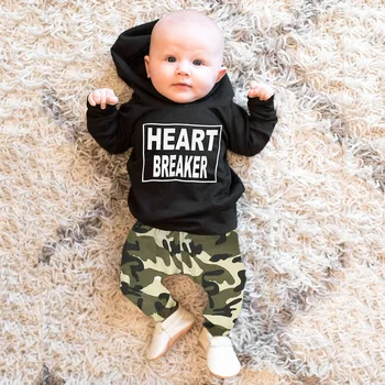 

Baby Girls Clothes Newborn Infant Baby Boy Letter Hoodie T Shirt Tops+ Camouflage Pants Outfits Set Winter Newborn Clothes Suit