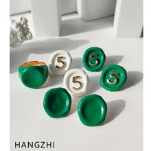  HANGZHI 2021 New Vintage Green Drip Oil Enamel Irregular Round Geometric Stud Earrings Fashion Simple Jewelry for Women Girls 