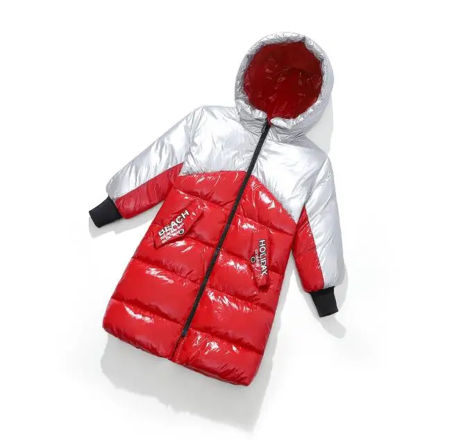 30 degrees Children Winter Warm White Duck Down Jackets Girls Clothing Waterproof Clothes Hooded Long Coats For Kid Boys Parka - Цвет: Красный