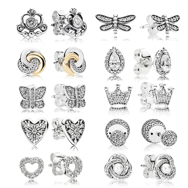 

925 Sterling Silver Pans Earrings For Women Luminous Dragonfly Love Knot Earring Studs Fine Original Europe Jewelry Gift
