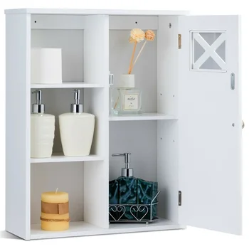 

2-Tier Multipurpose Wall-Mounted Shelf Cabinet with single doors Bathroom Organizer Storage Space-saving BA7442