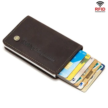 

Men Leather Automatic Credit Card Holder Protect Travel ID Card Holder Male Leather Black Card Holder And Coffee Card Holder
