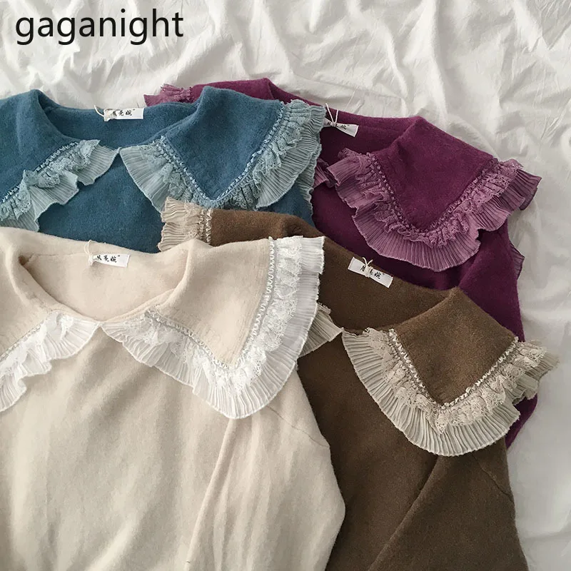 Gaganight Повседневный свободный Женский вязаный свитер кружевной лоскутный Питер