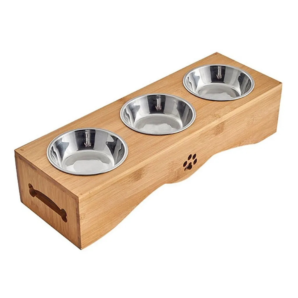 

Cat Double Bowl Cat Bowl Dog Stainless Steel Travel Footprint three in one bowl For Big Dogs Feeding Dish Fit All Pet Puppy Cat