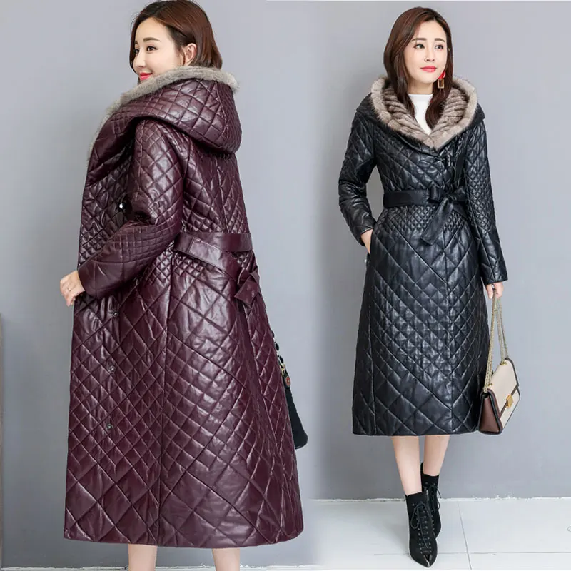 Роскошный модный пуховик женская кожаная куртка новый стиль высококачественная