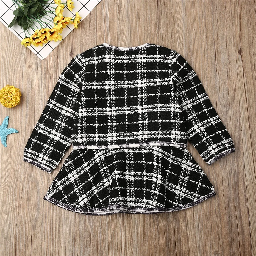 Pudcoco/весенне-осенний комплект из 2 предметов для маленьких девочек, клетчатое пальто с длинными рукавами, топы, платье на день рождения, модные вечерние комплекты для девочек 1-5 лет