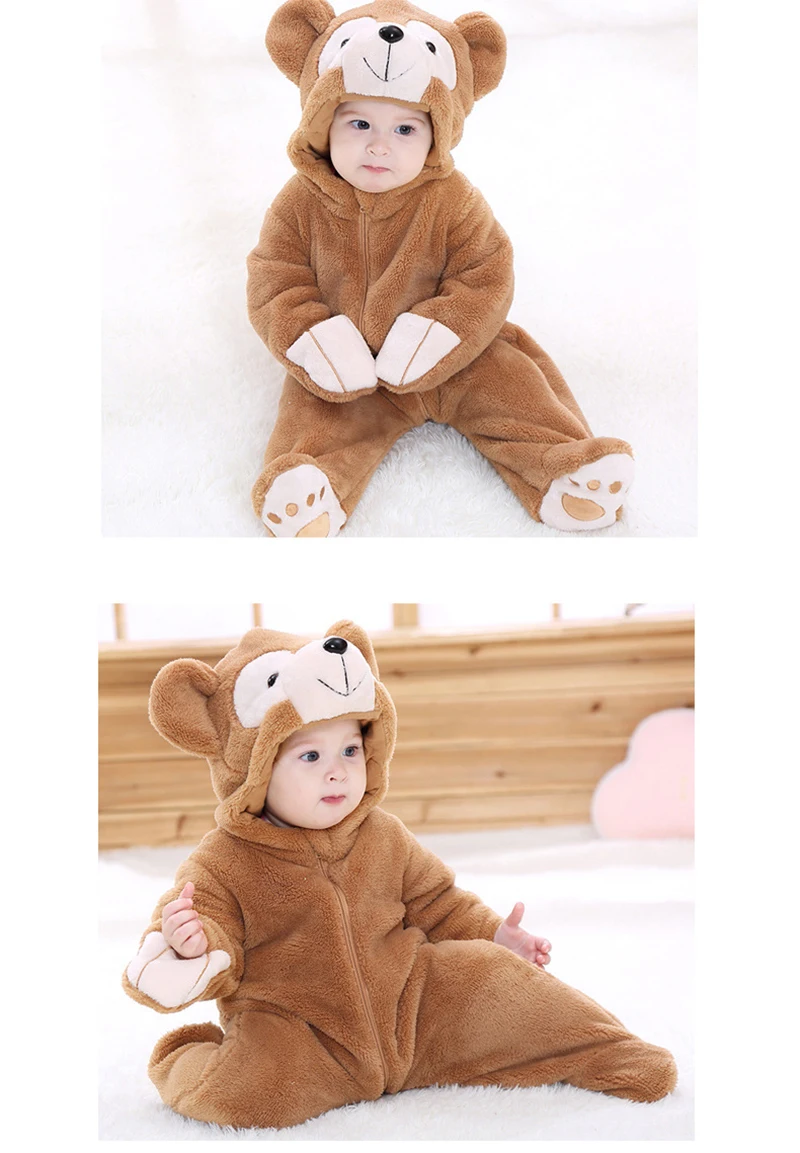 Macacão com Capuz para Meninos Bebê Recém-nascido Manga Longa Duffy Urso Cospaly Traje Bonito Animal Meninas Algodão Quente Footed Roupas Gerais 11 traje bonito animal macacão com capuz para