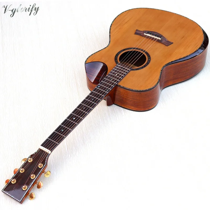 guitar only no EQ 40 дюймов Профессиональный Красный Кедр из массива дерева Топ акустическая-электрическая гитара с радианским углом 6 струн народная гитара высокого класса - Цвет: guitar only no EQ