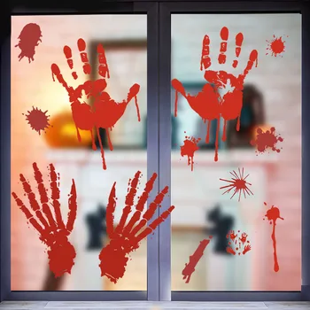 

Halloween Horror Blood Handprint Blood Footprints Glass Window 3D Stickers Halloween Party Living Room Wall Decoration Supplies