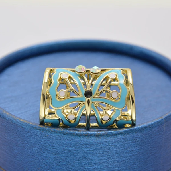 2pcs Vintage Butterfly Scarf Buckle Ring Scarf Clip Slide Tube Scarf Jewelry Gold Tone