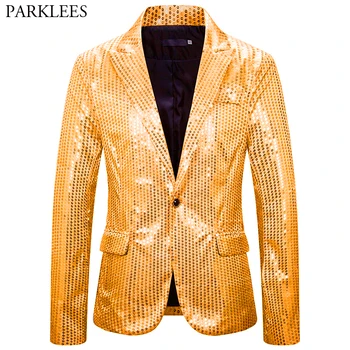 

Men's Luxury Gold Sequin Glitter Dress Blazers Shiny Party Stage Nightclub Blazer Jacket Men Singer Dancer Prom Costume Homme